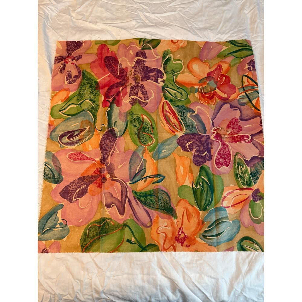 Vintage‎ Flowers abstract 80s look style Fabric 26" x 26" floral warm colors